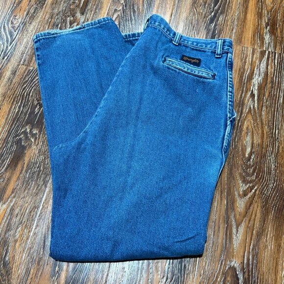 Wrangler Vintage 36‎ X 31 Denim Blue Jeans Pleated Khaki Style Men’s Womens - Picture 1 of 8